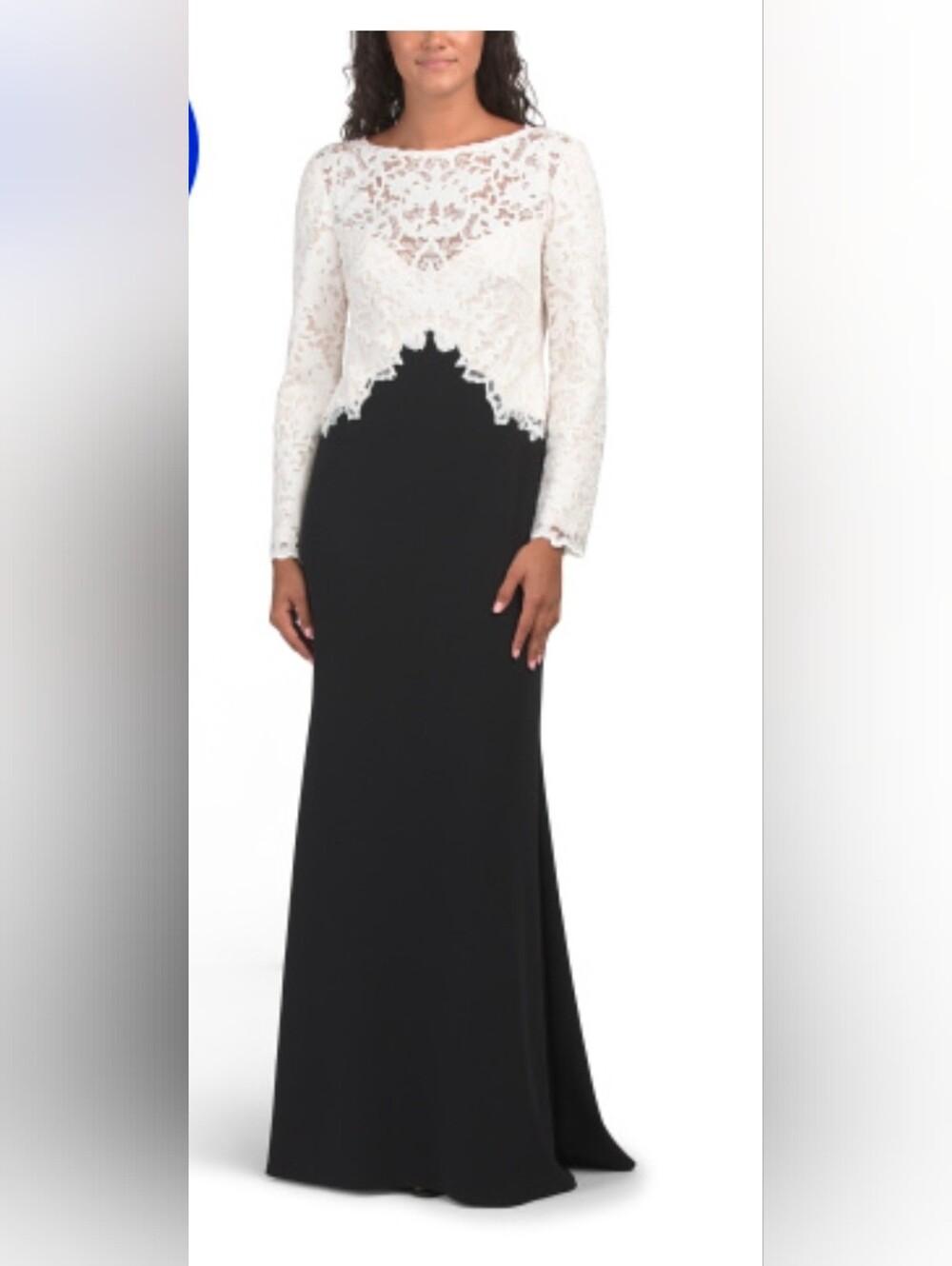 Tadashi Shoji Yaritza Gown NWT Size 10 White Lace Black